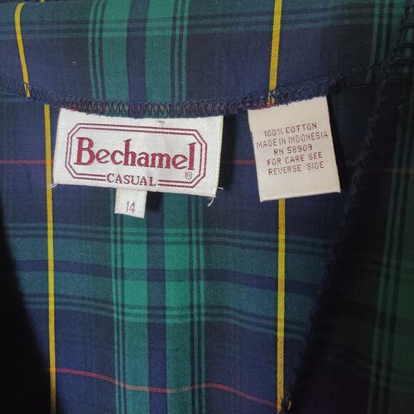 NOS 80s Vintage Women Sz 14 Bechamel Green Blue Plaid Maxi Wrap Dress Sleeveless - Picture 4 of 9